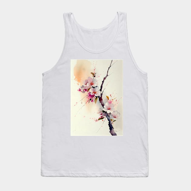 Watercolor Cherry Blossoms Blooms Flowers Tree Branch Tank Top by designs4days